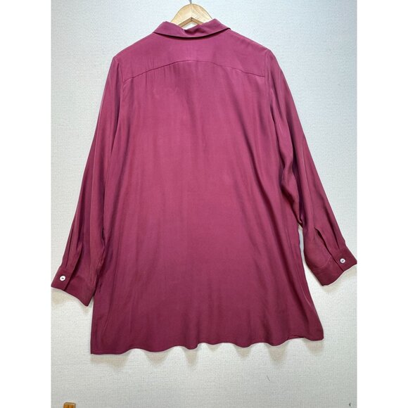 J. Jill Tunic Blouse Womens XL Burgundy Long Sleeve Silk Top Button Front Casual - Picture 10 of 12